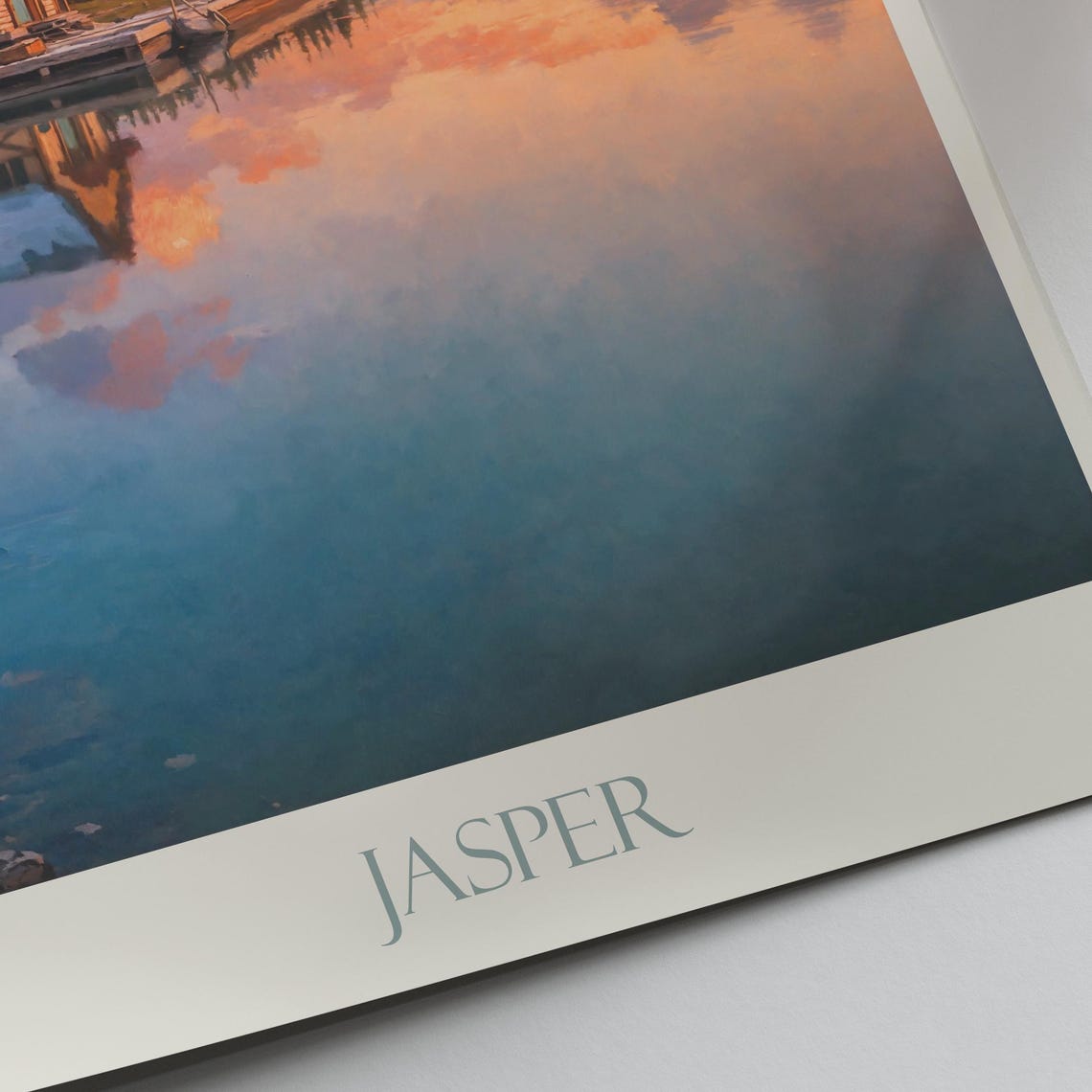 Jasper Canada Sunset Lake Boathouse Rocky Mountain Travel Poster - Image 2