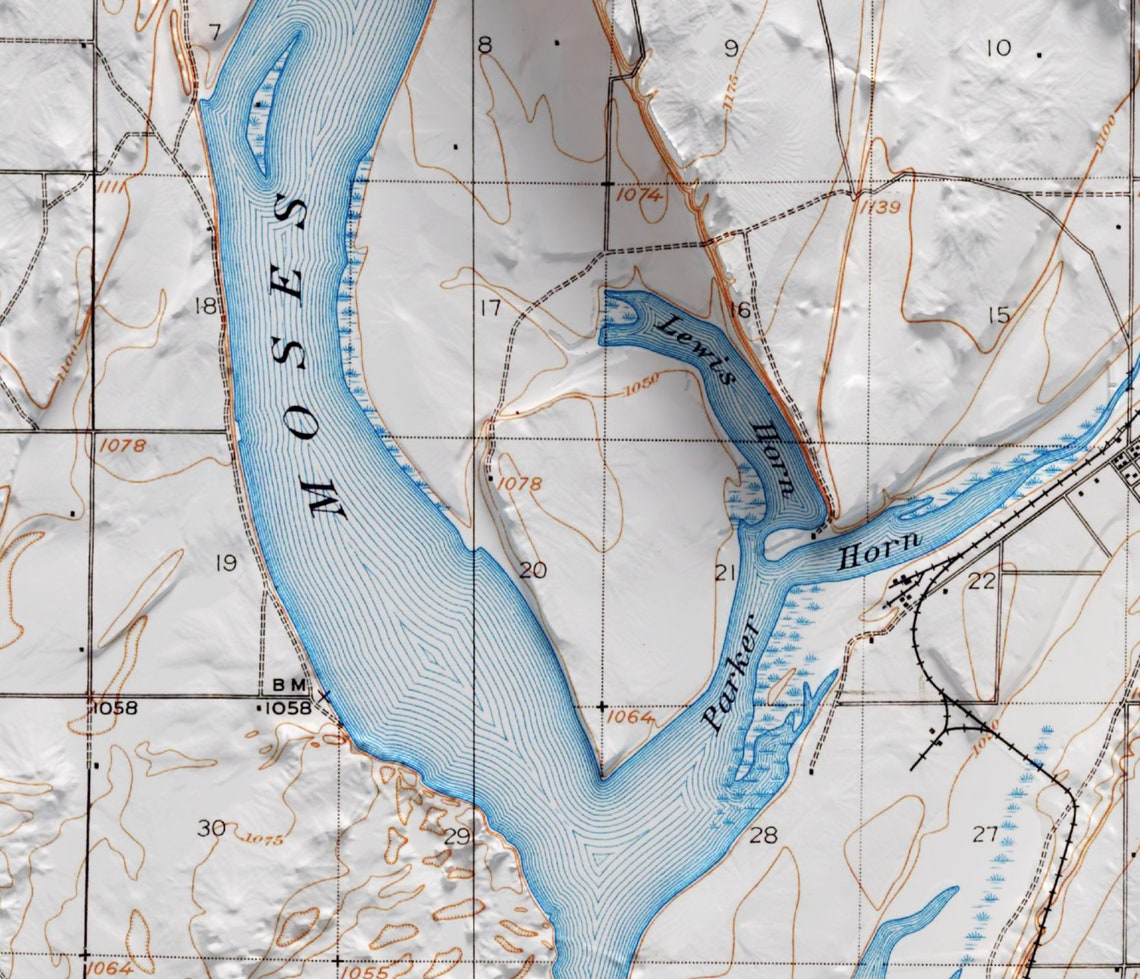 Moses Lake Washington Topographic Shaded Relief Vintage Map Print - Image 3