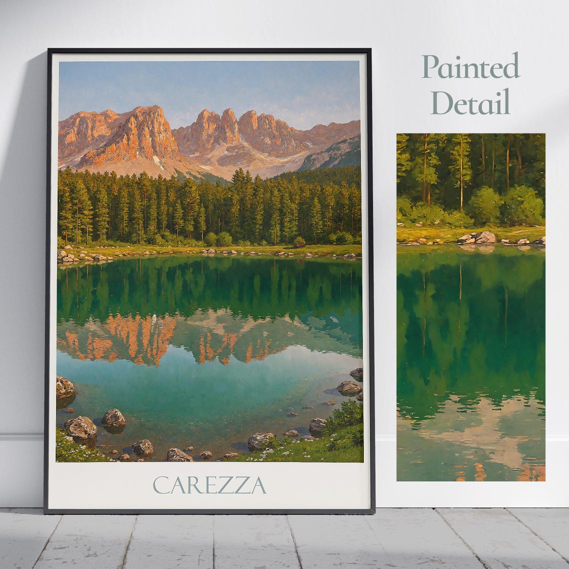 Lake Carezza Dolomites Italy Emerald Lake Peaks Painted Poster