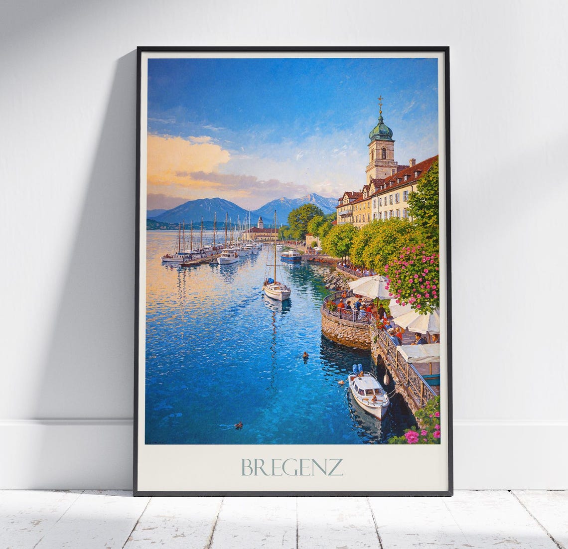 Bregenz Austria Lakeside Harbor Sailboats Vintage Travel Poster