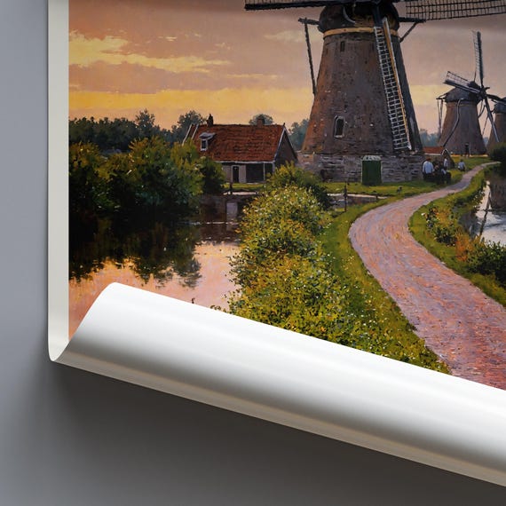 Kinderdijk Travel Print Netherlands Travel Poster Painted Wall Art Home Decor Framed Personalized Print Vacation Travel Gift