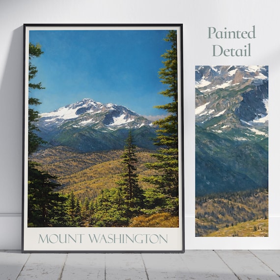 Mount Washington Snowy Peak Forest View Vintage Travel Poster