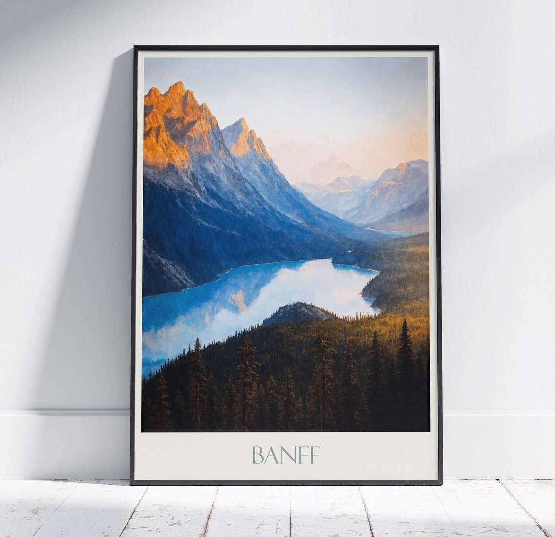 Banff Sunrise Alpine Lake Towering Rocky Peaks Travel Poster