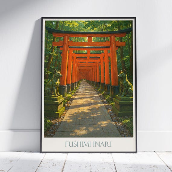 Fushimi Inari Travel Poster Kyoto Japan Art Print Iconic Torii Gates Wall Decor Japanese Shrine Illustration Asia Landmark Gift