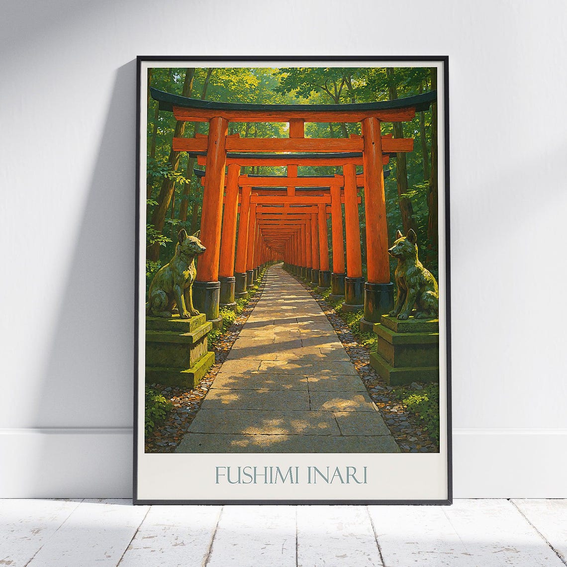 Fushimi Inari Kyoto Vermilion Torii Gates Painted Travel Poster