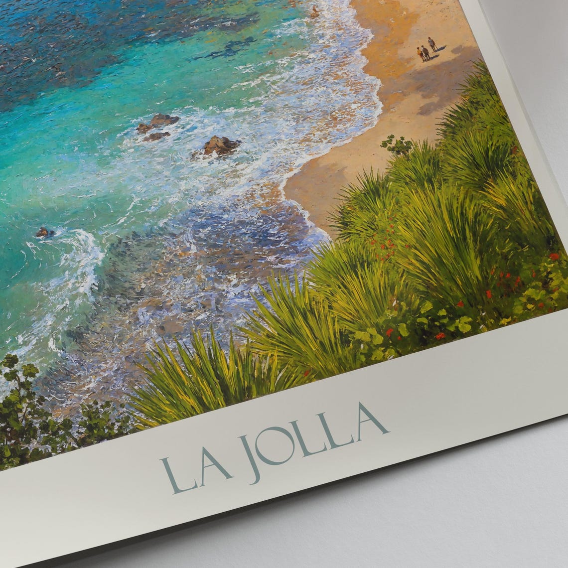 La Jolla California Ocean Cliffs Sandy Beach Vintage Travel Poster