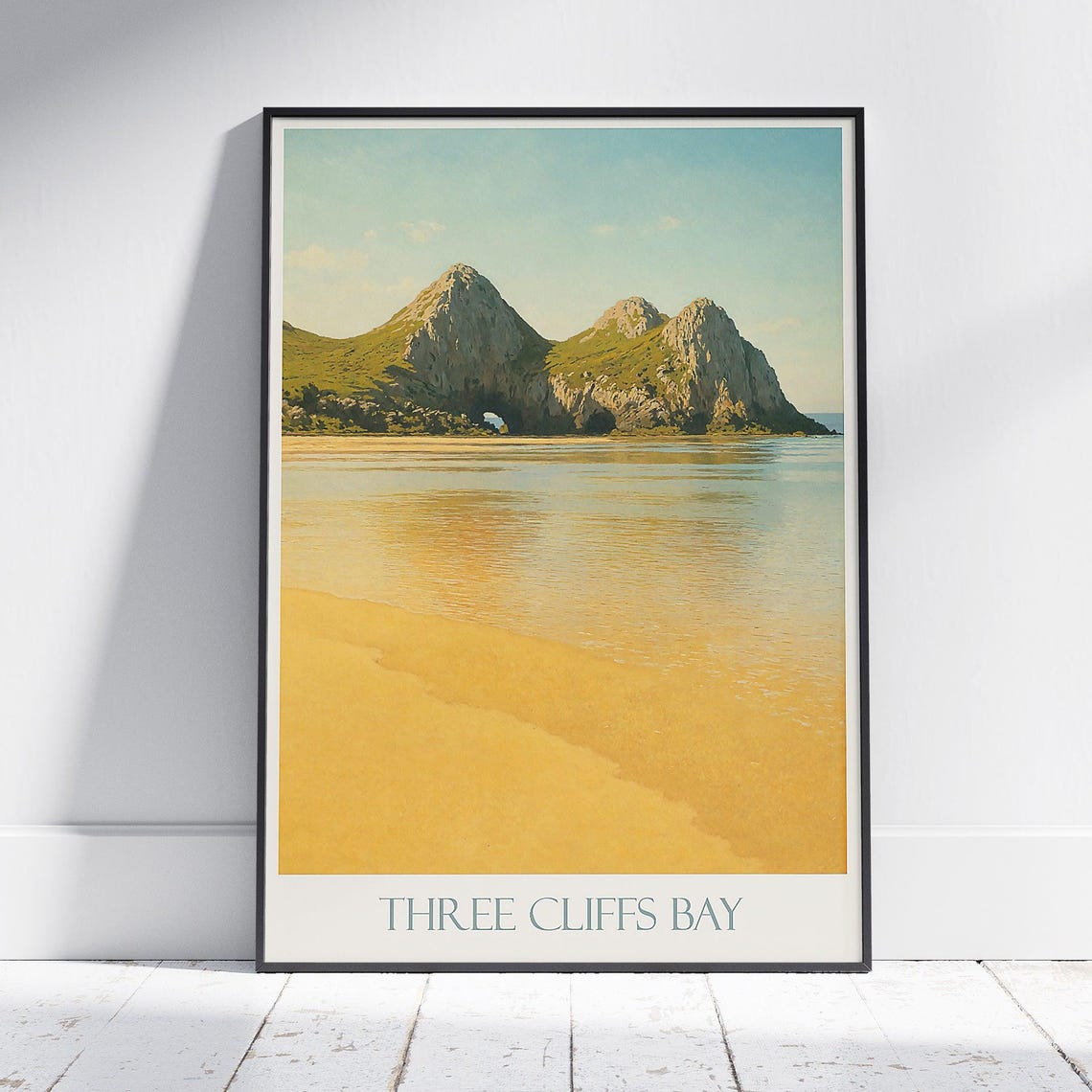 Three Cliffs Bay Gower Peninsula Wales Golden Beach Travel Poster