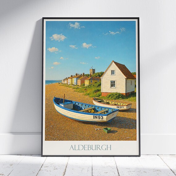 Aldeburgh Suffolk Fishing Boats On Beach Vintage Travel Poster