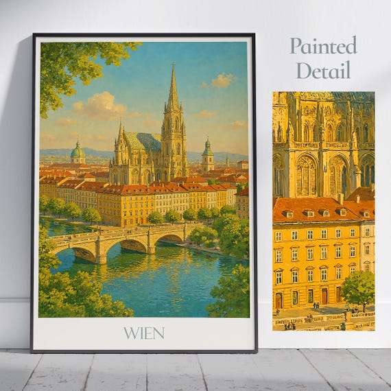 Vienna Travel Poster Austria Cityscape Wall Art Print Painted European Landmark Decor Framed Personalized Vacation Gift