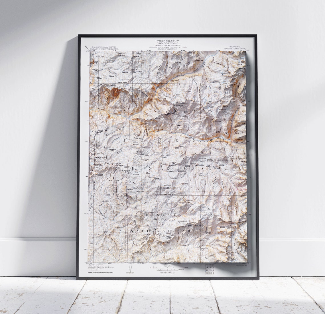 Tehipite Sierra Forest Reserve Vintage Topographic Map Wall Art