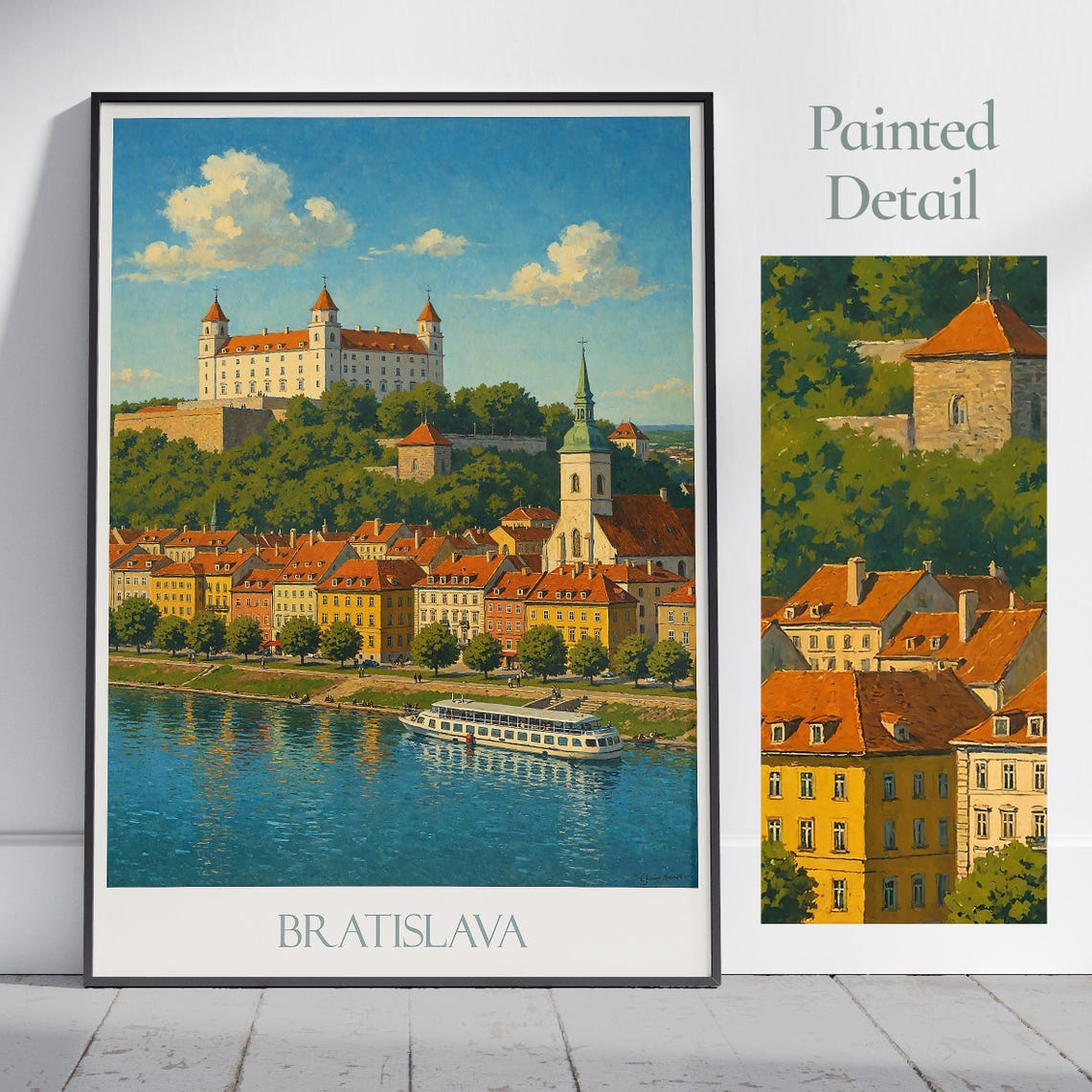Bratislava Castle Danube Riverboat Old Town Travel Art Poster