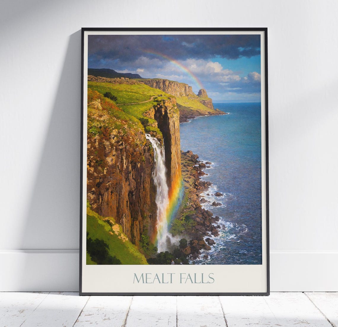 Mealt Falls Isle of Skye Cliff Waterfall Rainbow Travel Poster