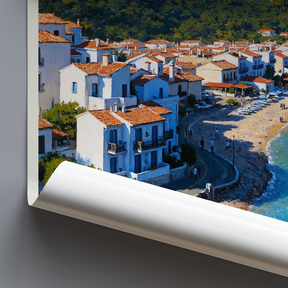 Kos Greece Island Beach Whitewashed Village Painted Travel Poster - Image 3