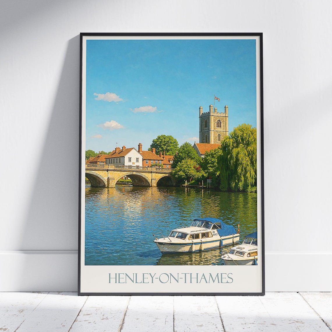 Henley On Thames Stone Bridge River Boats English Town Poster