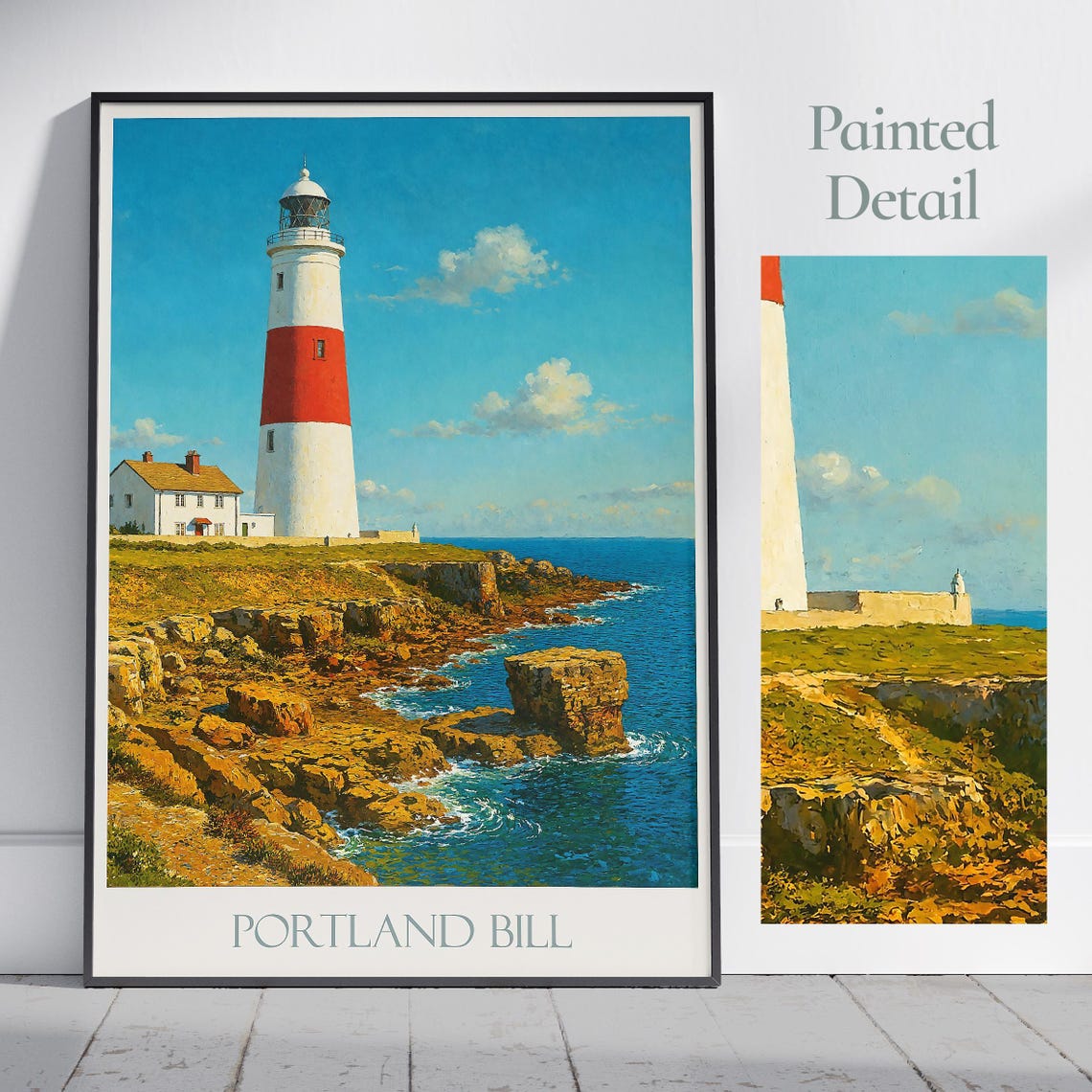 Portland Bill Dorset Red White Lighthouse Coast Painted Poster