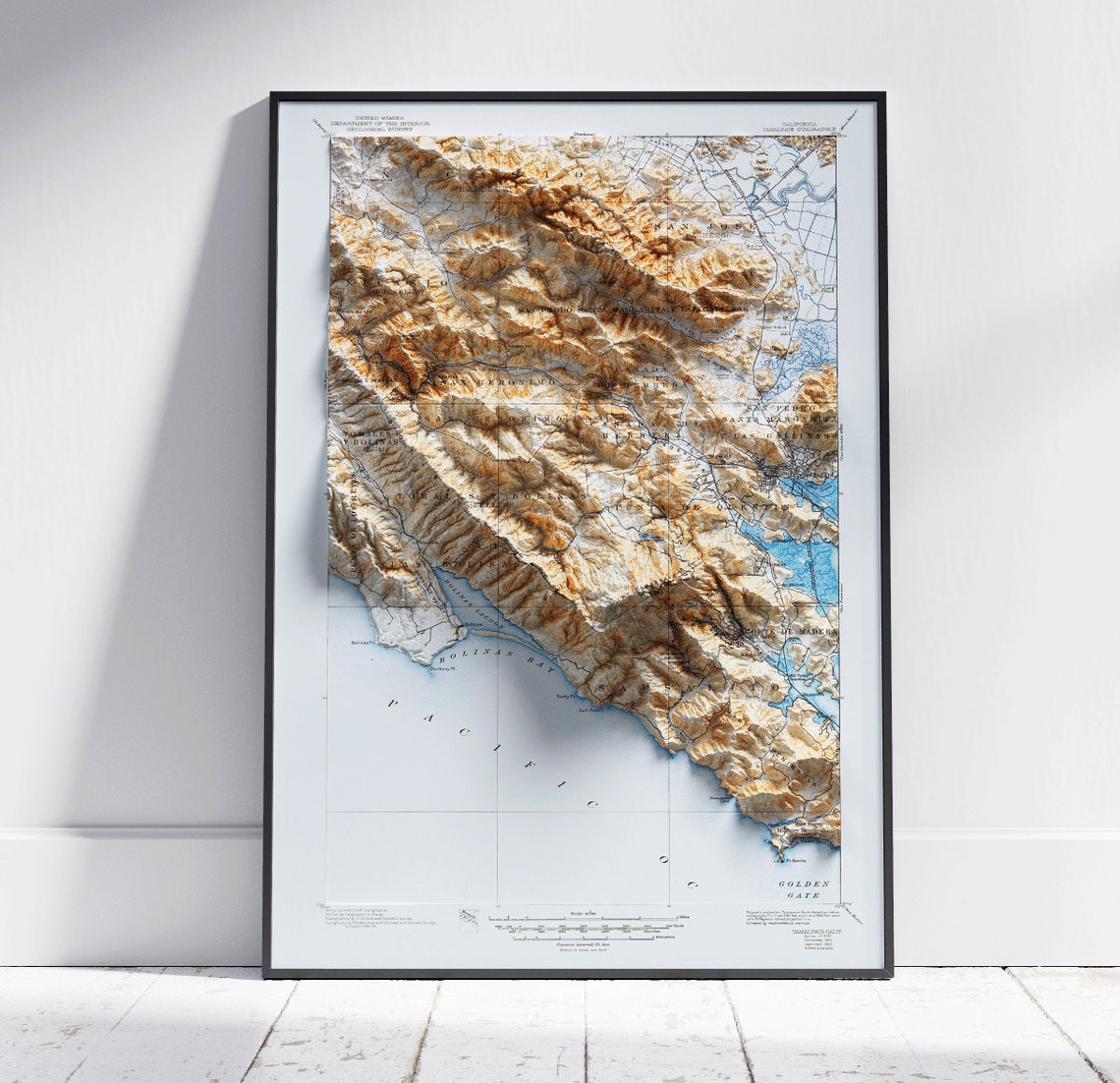 Tamalpais Marin County California 3D Shaded Relief Map Art Poster