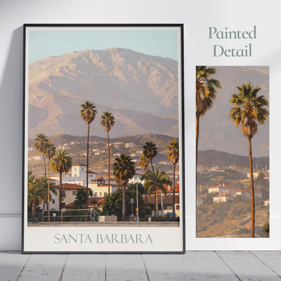 Santa Barbara California Palms Mountains Spanish Style Painted Poster