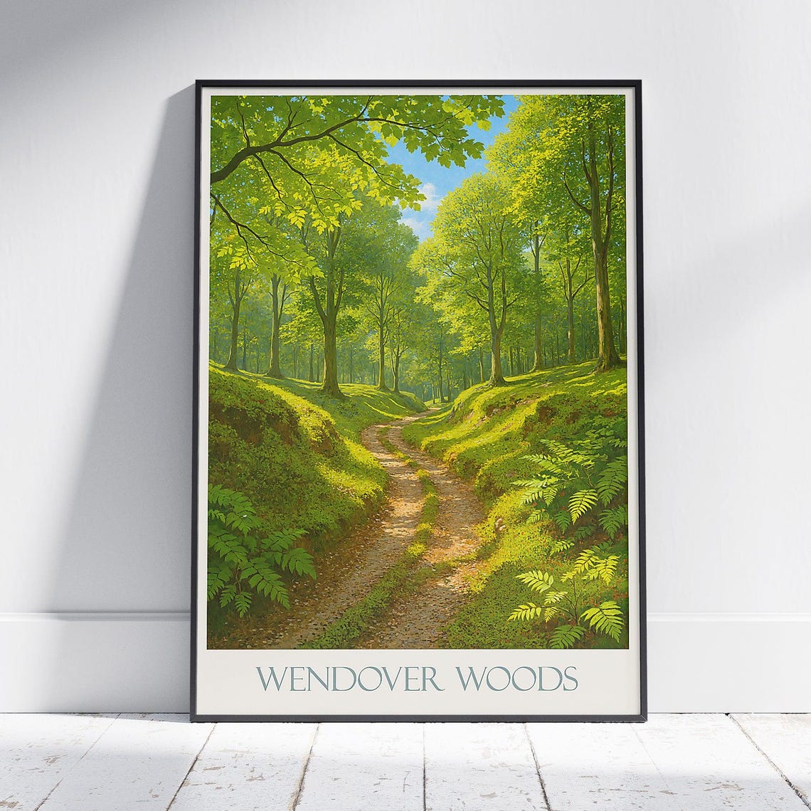Wendover Woods England Travel Poster Sunlit Forest Path Nature Art