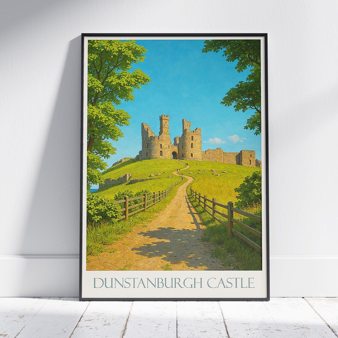 Dunstanburgh Castle Northumberland Ruins Painted Travel Poster