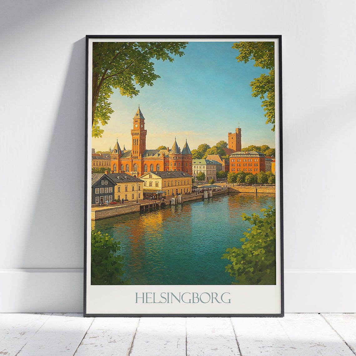 Helsingborg Sweden Waterfront City Hall Vintage Travel Poster