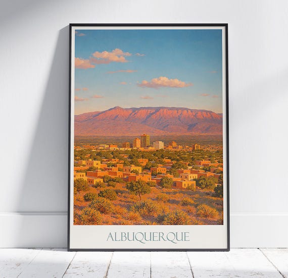 Albuquerque Travel Print New Mexico Poster Painted Wall Art Home Decor Framed Personalized Vacation Gift