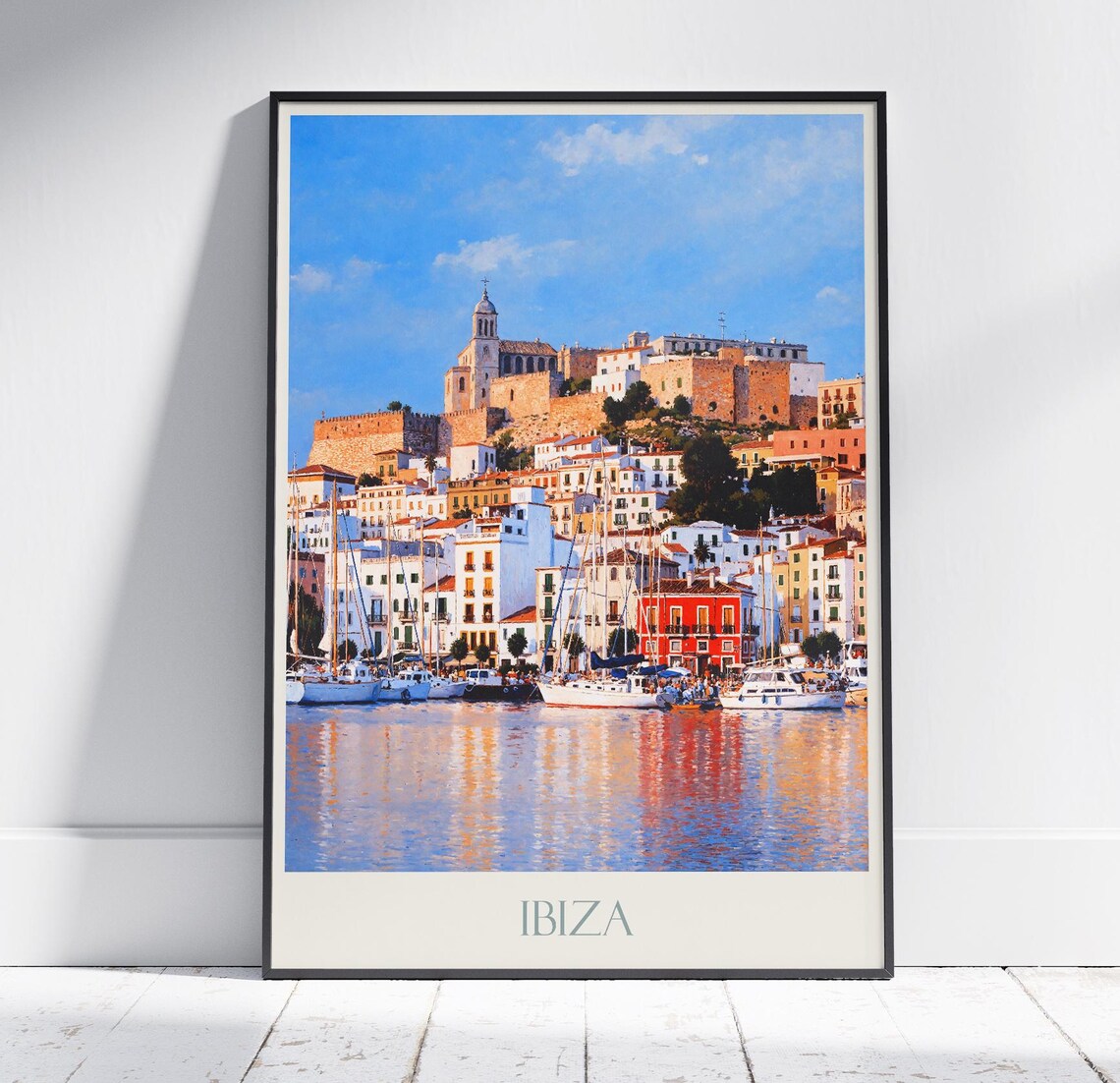 Ibiza Old Town Harbor Sunset Spain Vintage Travel Poster Art