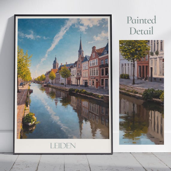 Leiden Travel Print Netherlands Travel Poster Painted Wall Art Home Decor Framed Personalized Print Vacation Travel Gift