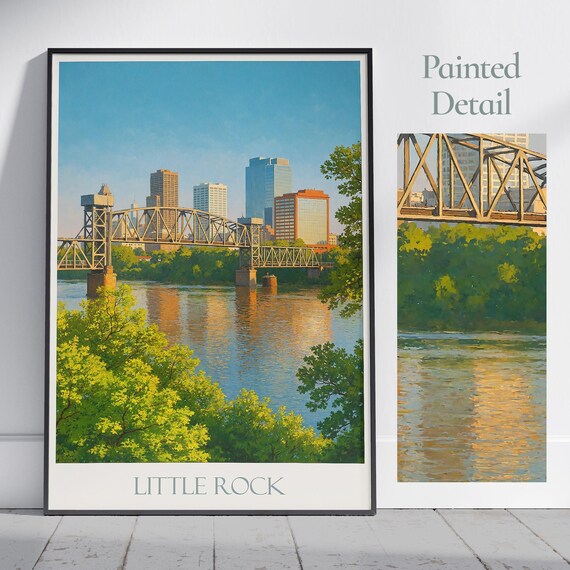 Little Rock Arkansas Skyline River Bridge Sunset Travel Poster