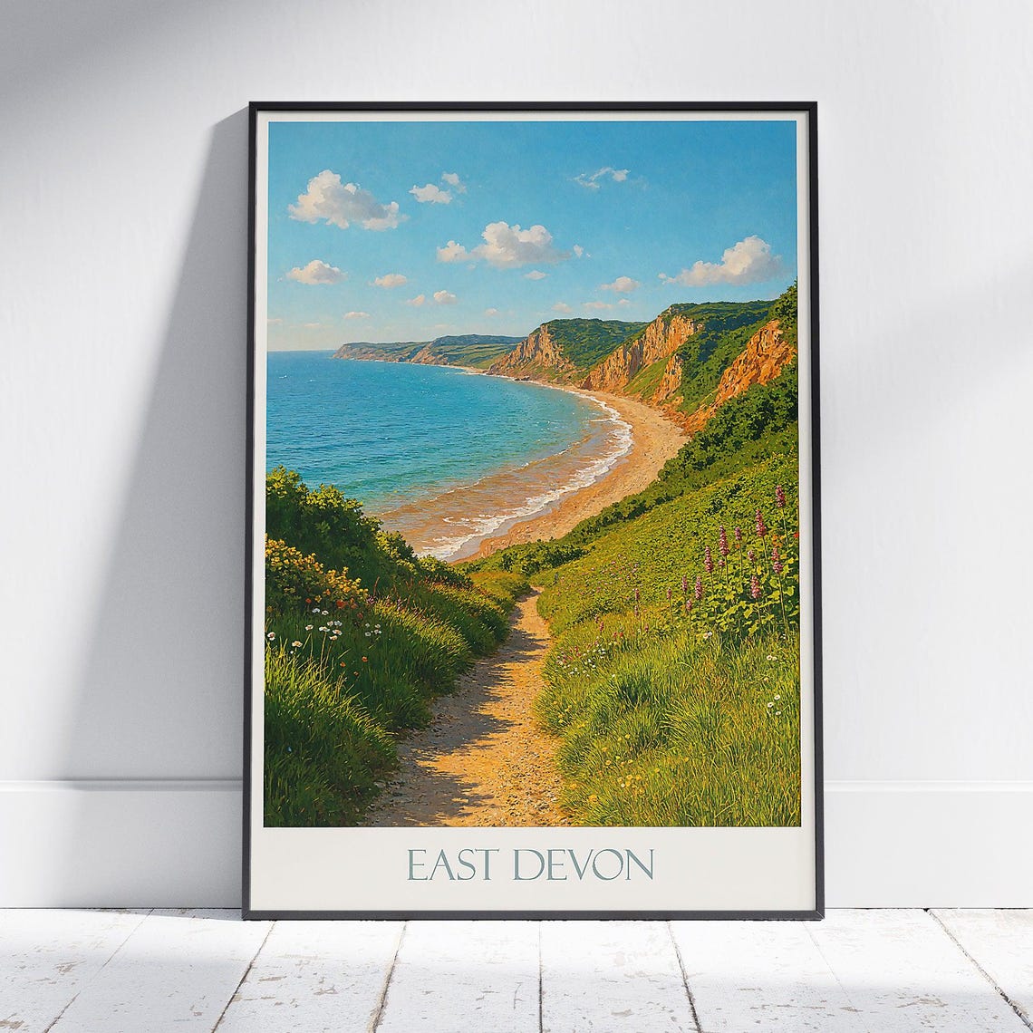 East Devon Coastal Path Summer Wildflowers Cliffs Travel Poster