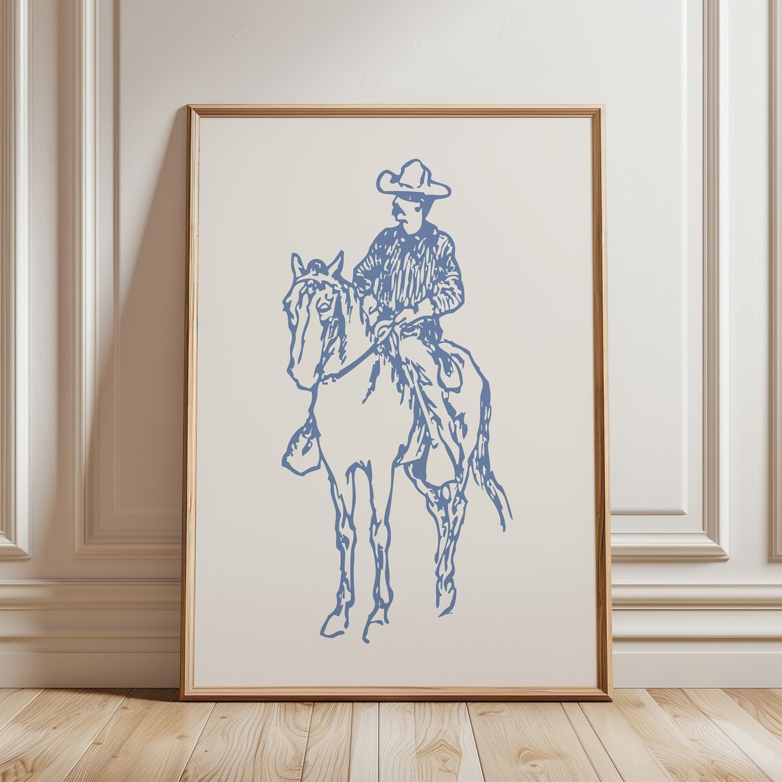 Blue Cowboy Print, Preppy Western Art Poster