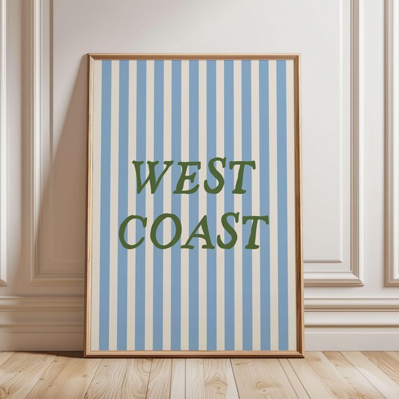 West Coast Bold Green Serif Coastal Stripe Typography Poster
