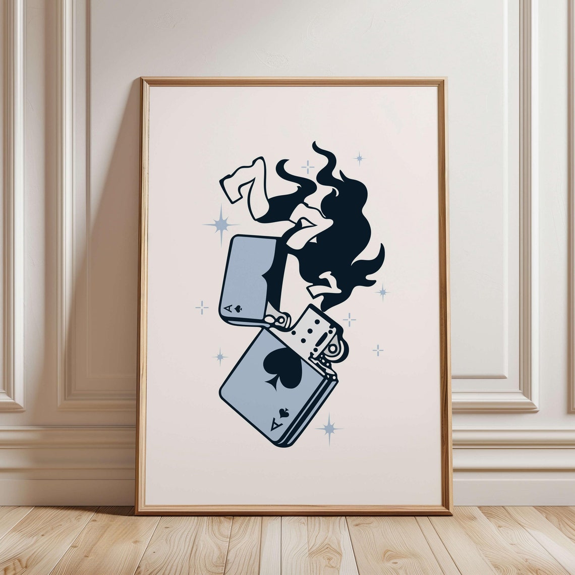 Lucky Lighter Flame Ace Of Spades Retro Tattoo Style Art Poster