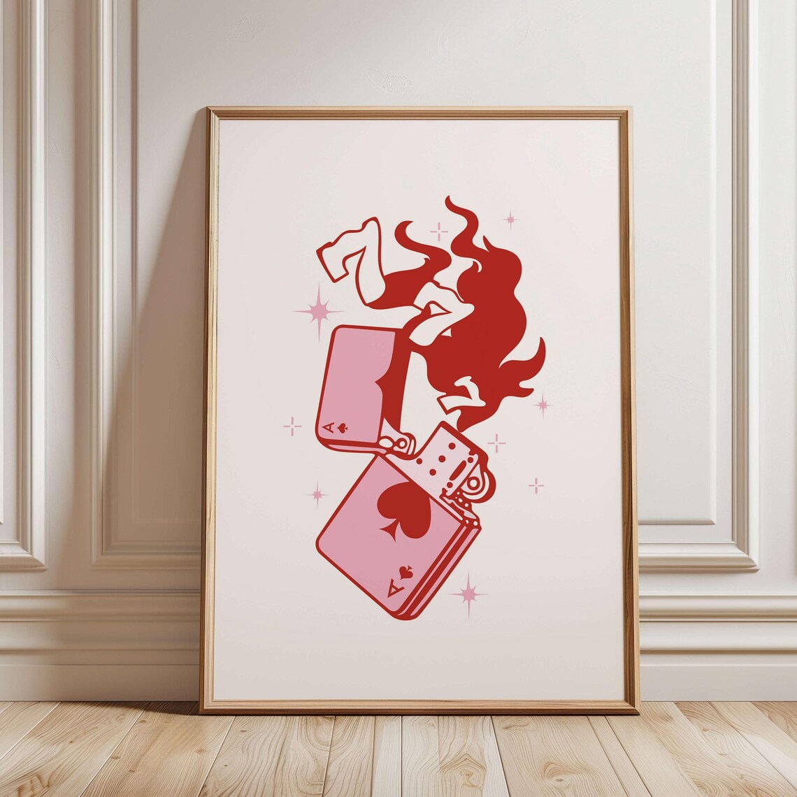 Pink 777 Lighter With Flames Ace of Spades Retro Trendy Wall Poster
