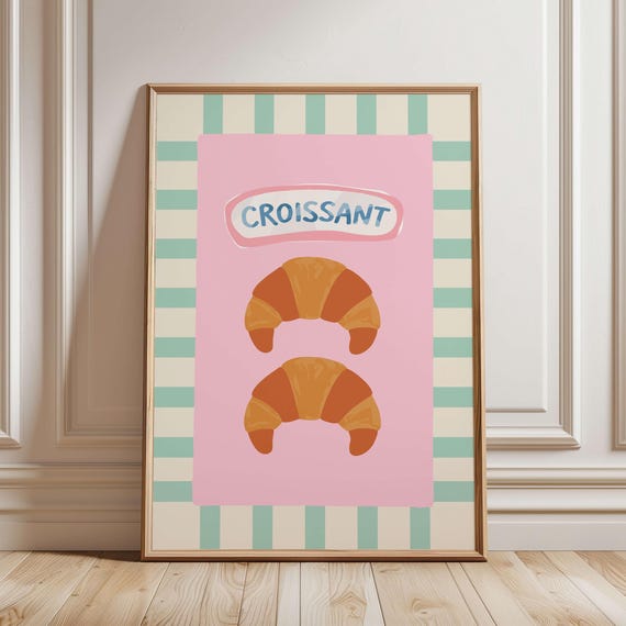 Croissant Kitchen Print Retro French Pastry Illustration
