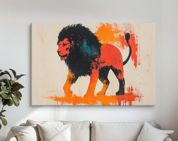 Bold Lion Painting Vibrant Animal Art Modern Wall Decor Colorful Wildlife Art For Living Room Or Office