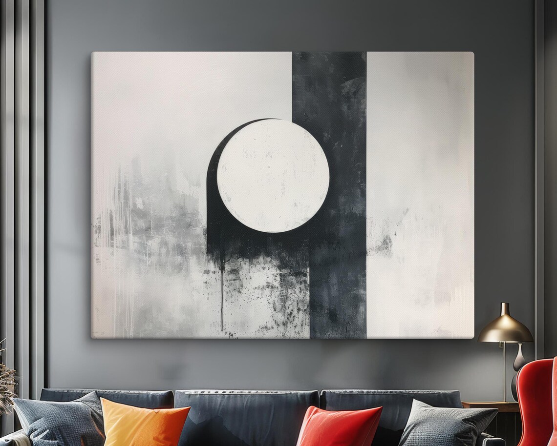 Black And White Minimalist Abstract Circle Modern Painting Poster