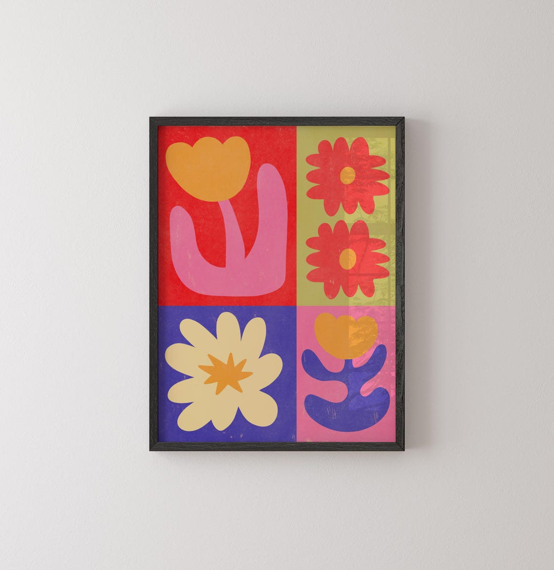 Happy Colorful Flower Blocks Tulips Daisies Maximalist Art Poster - Image 4