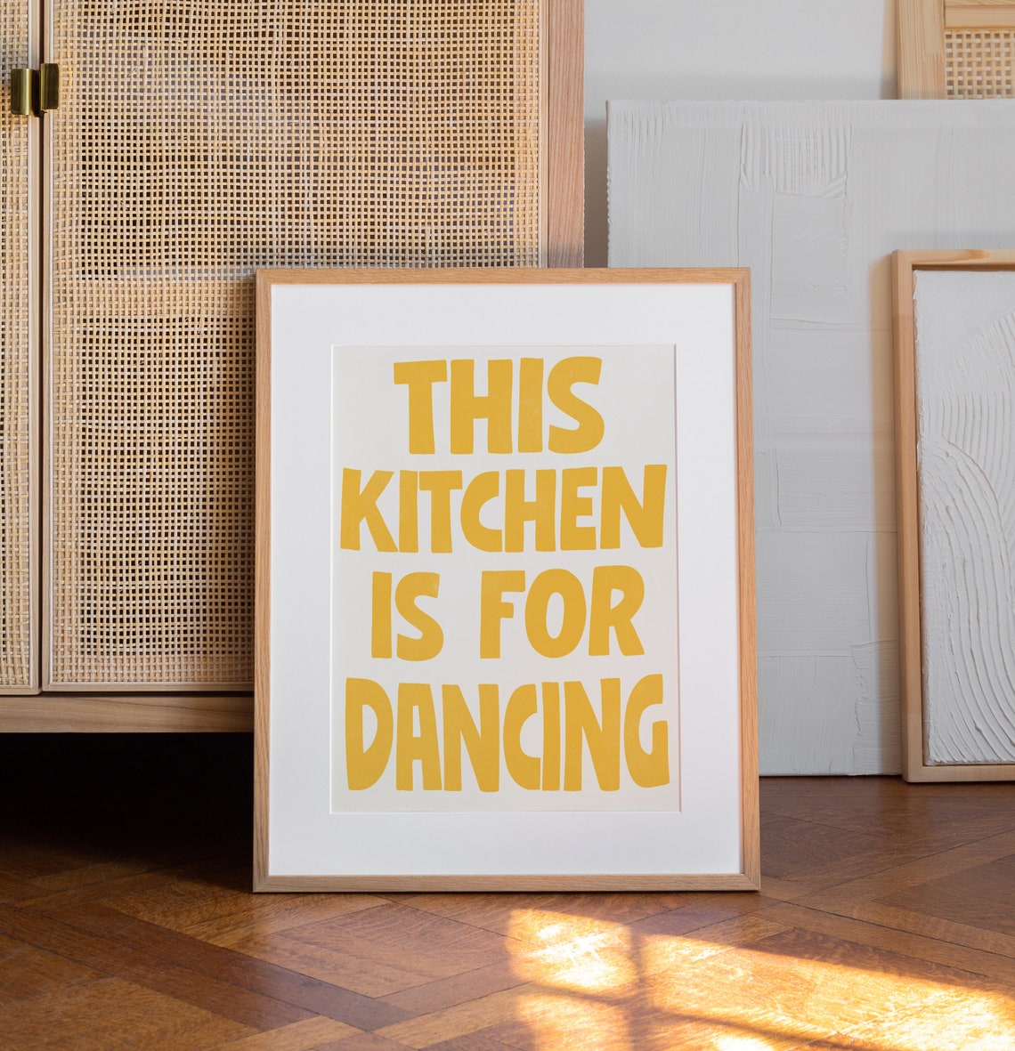 Bright Yellow Kitchen Print This Kitchen Is For Dancing Wall Art Poster Happy Phrase Vintage Retro Room Decor Cook Gift