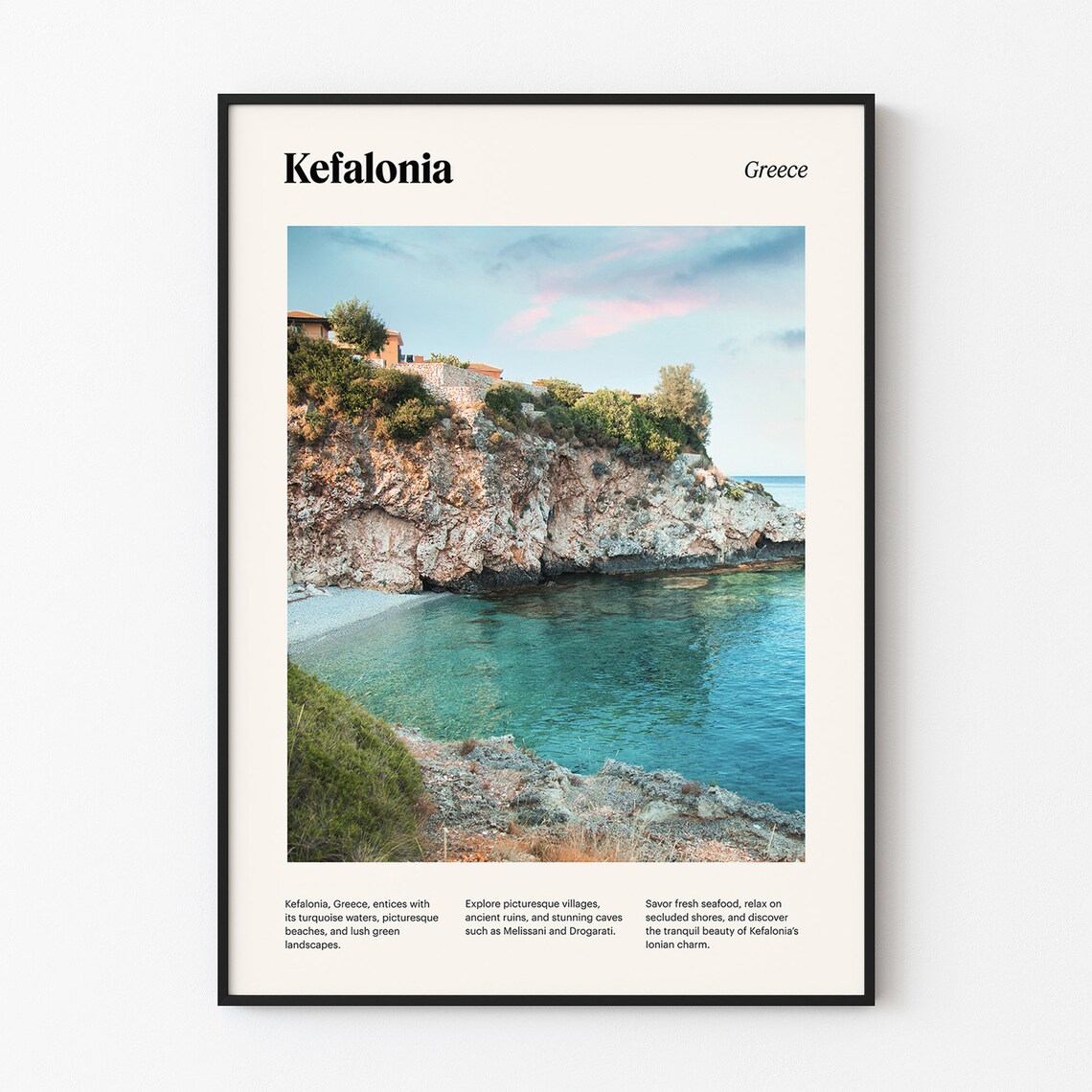 Kefalonia Ionian Rocky Cove Turquoise Waters Greece Travel Poster