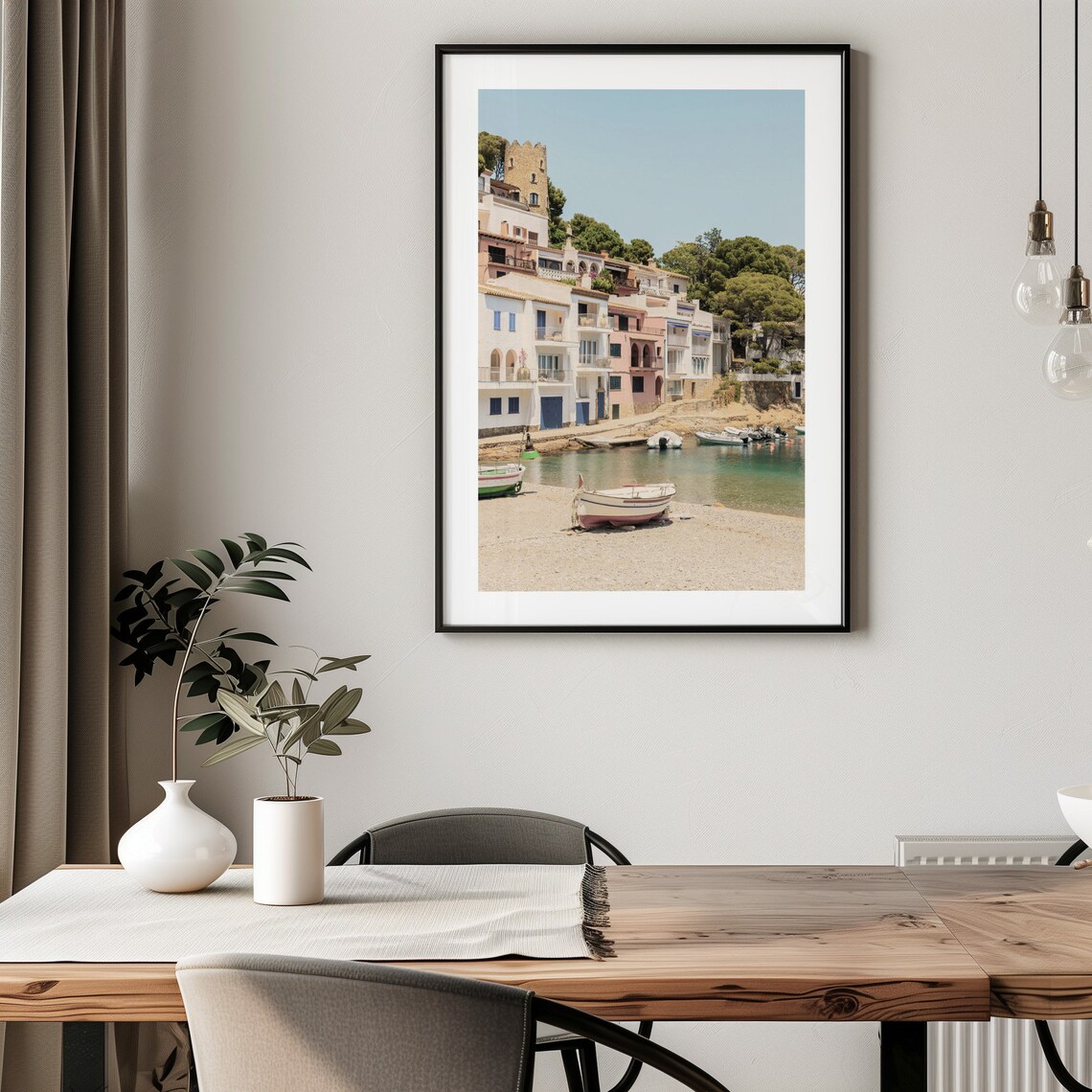 Cadaques Spain Beach Fishing Boats And Old Town Tower Poster - Image 2