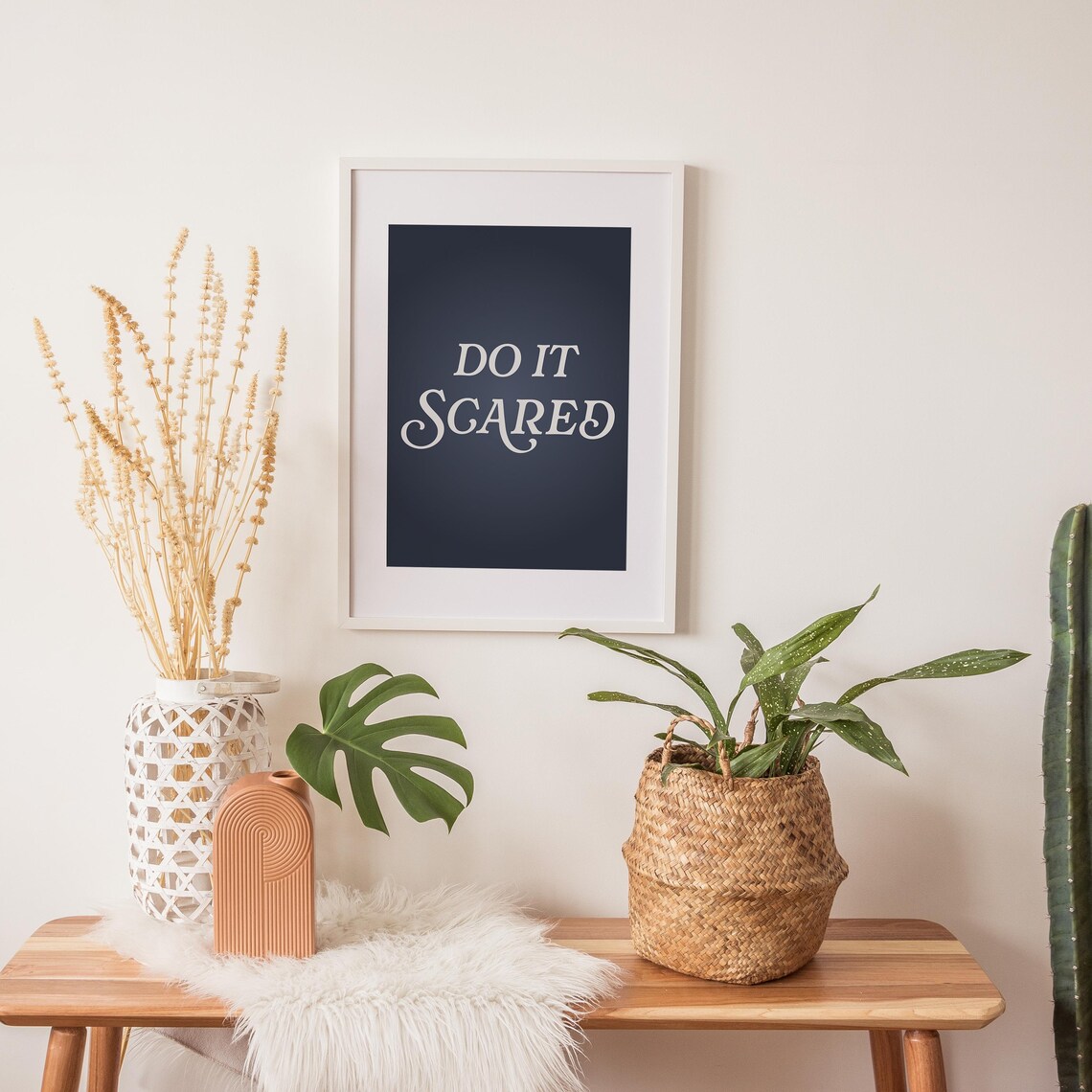 Do It Scared Navy Typography Quote Cream Serif Motivational Wall Poster - Image 3