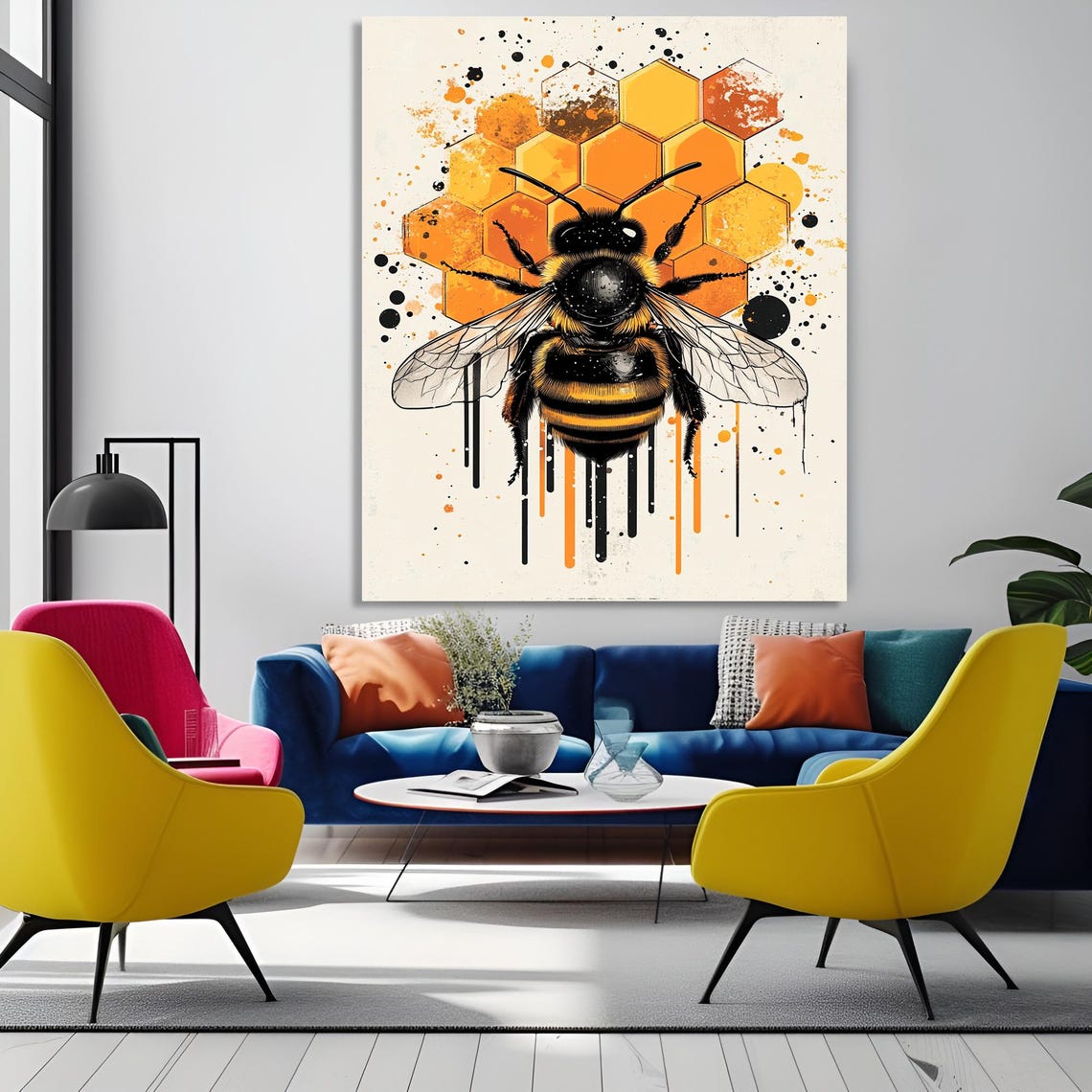 Wall Decor Framed Art Home Decor Bee Artwork Bold Bee And Honeycomb Wall Decor Vibrant Wildlife Art With Abstract Art - Image 2