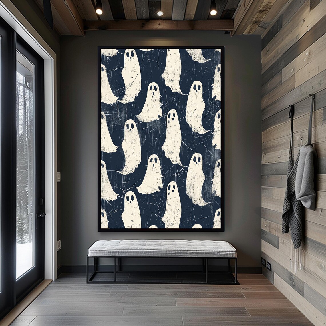 Vintage Halloween Ghost Pattern Cute Spooky Distressed Poster - Image 2