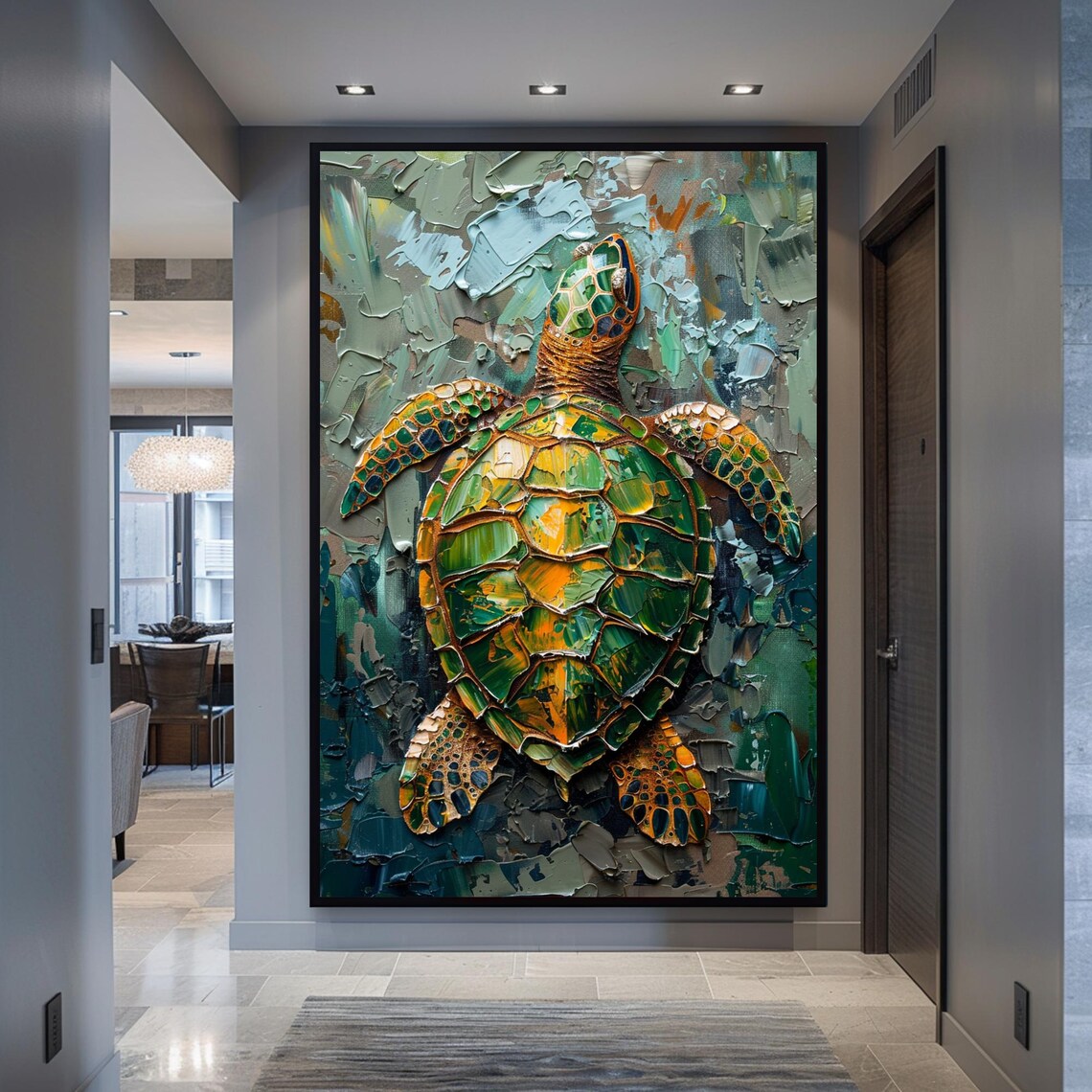 Green Sea Turtle Oil Painting with Heavy Impasto Texture Poster - Image 2