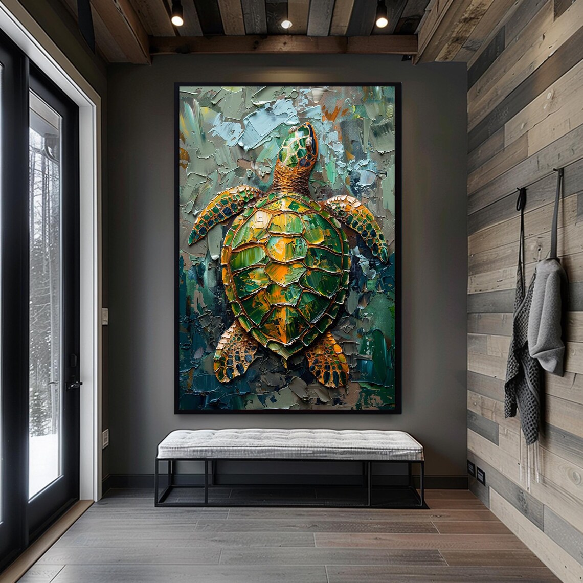 Green Sea Turtle Oil Painting with Heavy Impasto Texture Poster - Image 4
