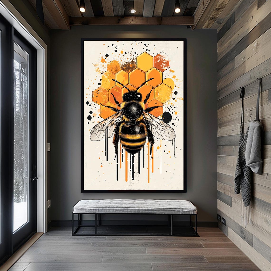 Wall Decor Framed Art Home Decor Bee Artwork Bold Bee And Honeycomb Wall Decor Vibrant Wildlife Art With Abstract Art - Image 4