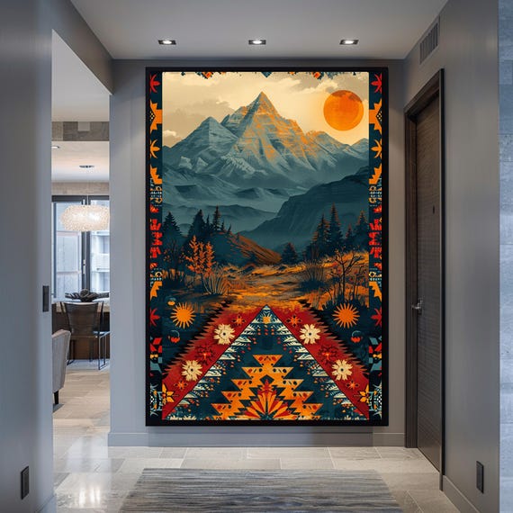 African Patterns Mountain Wall Decor Landscape Art Wall Hanging Extra Large Wall Art Print Wall Decor Housewarming Gift