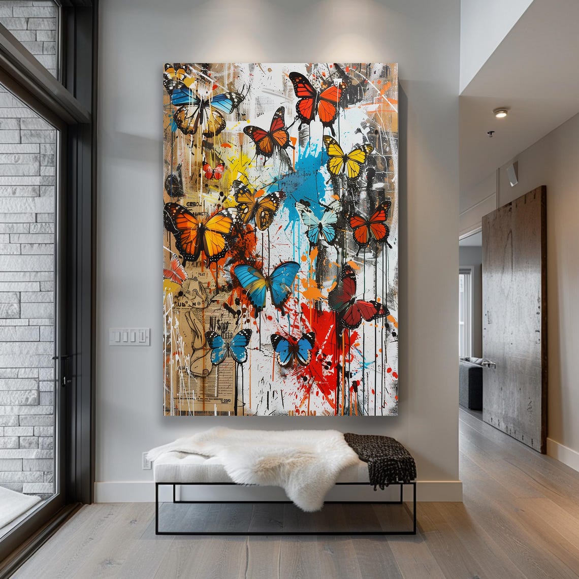 Butterfly Graffiti Print Colorful Urban Wall Art Street Style Butterfly Decor Vibrant Abstract Graffiti Art Framed Modern Art - Image 2