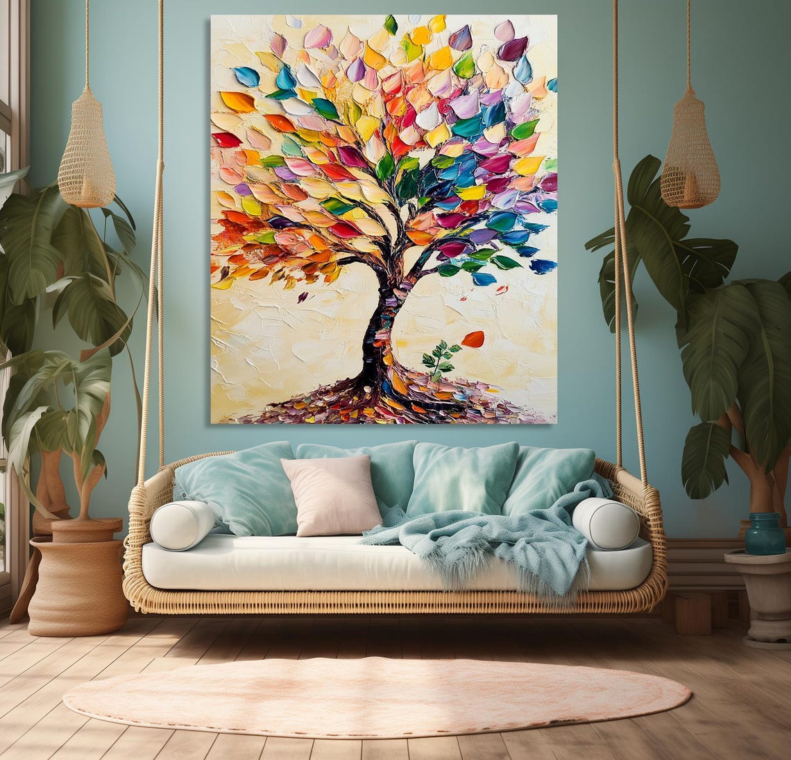 Colorful Abstract Tree Print Vibrant Textured Nature Art Framed Modern Impasto Tree Painting Bold Nature Inspired Wall Decor - Image 6