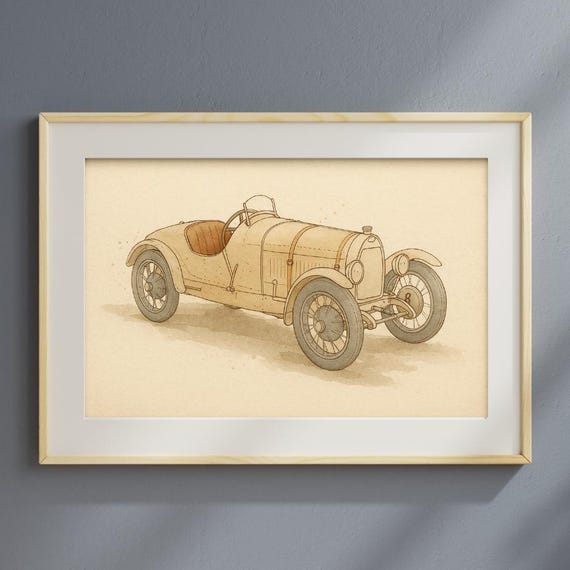 Vintage Race Car Watercolor, Nursery Decor Poster